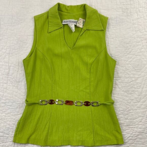 NWT Jessica Howard Deadstock V-Neck Collared Belted Blouse size 8 - Picture 1 of 9